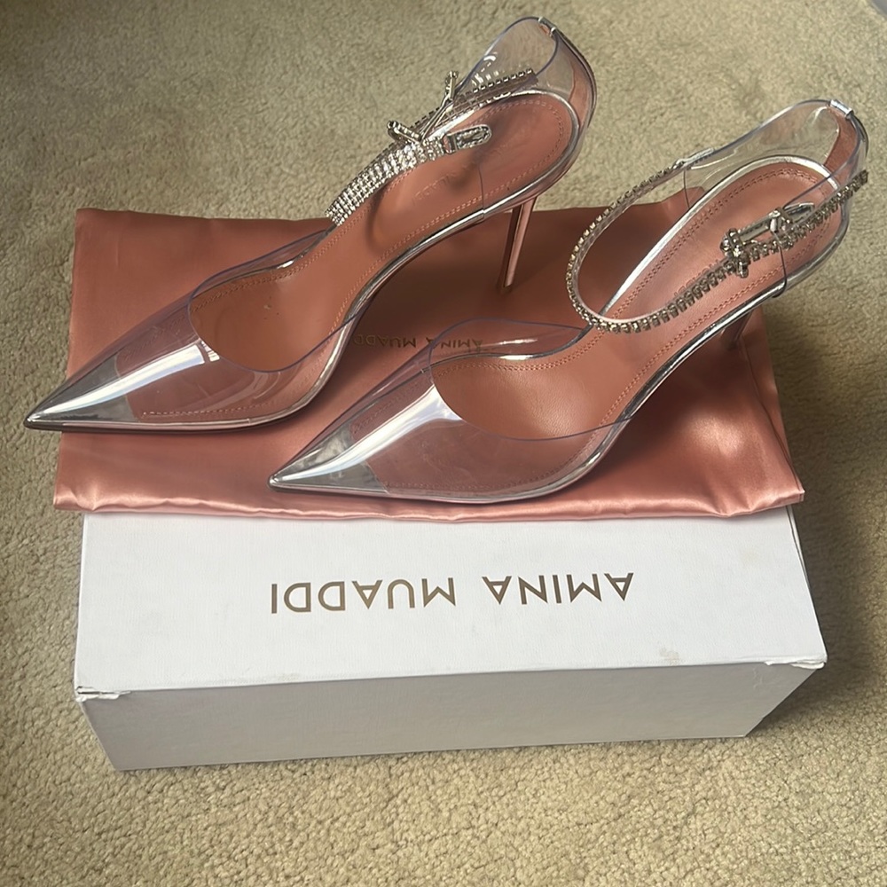 Amina Muaddi Ursina glass pump size 39.5 - 9.5US